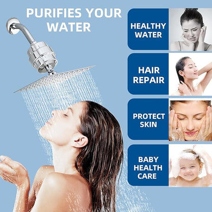 Shower Filter for Hard Water Two Replacement Cartridge High Output Shower Water Filter Silver Remove Chlorine and Fluoride(Silver)