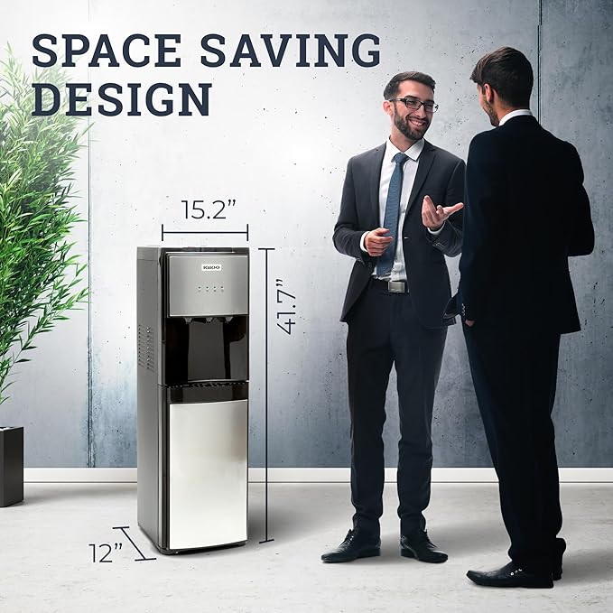 Igloo Bottom-Loading Water Dispenser – Water Cooler Dispenser with Hot, Cold & Temperature Settings- Electric Water Dispenser Fits 3- & 5-Gallon Jugs with Child Safety Lock Office Use– Black Stainless