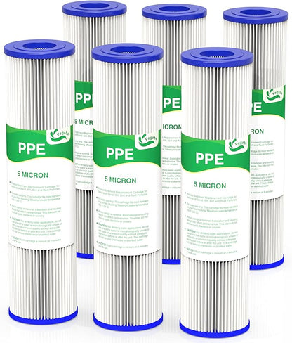 5 Micron Water Filter 10" x 2.5", 10-inch Whole House Sediment Pre-Filters for Well & Municipal water, Replacement Cartridge for FXWPC, EQ-PFC35, ECP5-10, S1, 3WH-STDPL-F02, SPC-25-1005, 6-Pack
