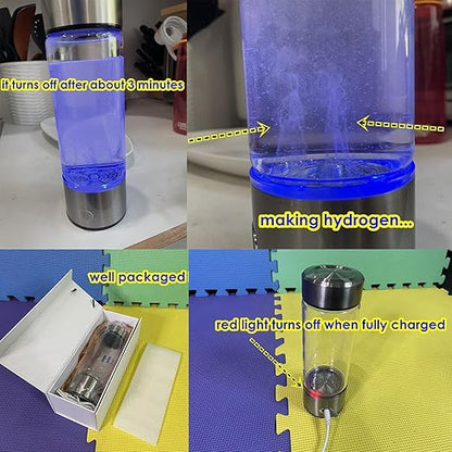 WZ Upgraded Hydrogen Water Generator Bottle, SPE & PEM Technology, Portable Type C Rechargeable Hydrogen Water Ionizer Machine, for Home Office Gift Travel Fitness Daily Drinking, 14OZ