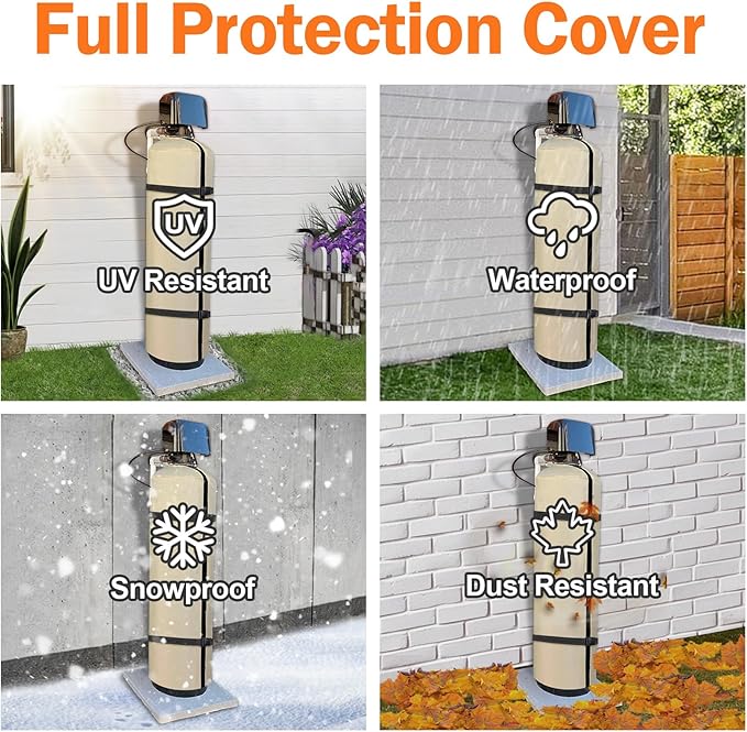 Water Softener Cover Outdoor, 3 Layers Insulation Water Softener Tank Jacket, Heavy Duty Outdoor Insulated Water Softener Tank Cover, Water Softener Covers for Outside Units, 9''D x 48''H- Beige