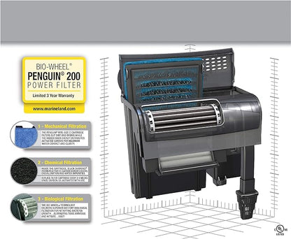 Marineland Penguin Bio-Wheel Power Filter 200 GPH, Multi-Stage Aquarium Filtration