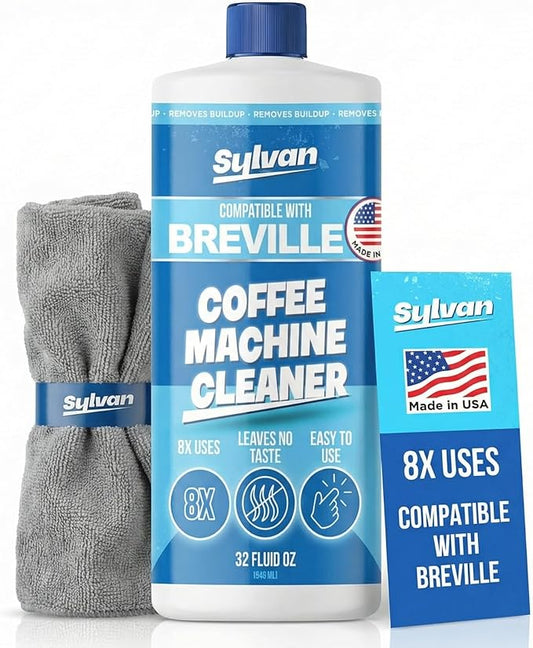 Descaling Solution Compatible with Breville | Free Cleaning Cloth | 12 Month Supply | Made in the USA | Descaling Kit for all Breville Machines | 32 Oz | Coffee Machine Cleaner and Decalcifier