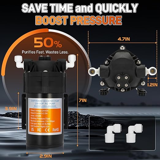 2025 Upgraded Betollo 8800 Booster Pump Kit, Suitable for Household Reverse Osmosis Water Filtration System Standards or Manifolds up to 200 GPD,Bring a High-Voltage Switch