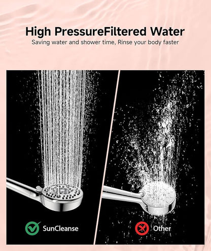 SunCleanse Filtered Shower Head with Handheld,9-Spray Setting High Pressure Detachable Shower Head with 4 Filters for Hard Water - Filter Chlorine, Improve Skin and Hair Texture(4 Filters, Chrome)