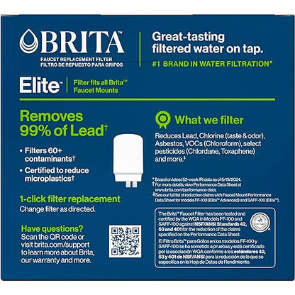 Brita Replacement Water Filter for Faucet Mount, Removes 99% of Lead, Sink Filtration System, Chrome, 2 Count