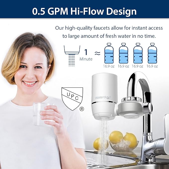 Waterdrop FF-01A Water Filter Replacement for Waterdrop WD-FC-01/FC-02/FC-06, Water Filter for Sink Faucet, Faucet Water Filter, Reduces Chlorine, Sediment, Bad Taste & Odor, 3 Months
