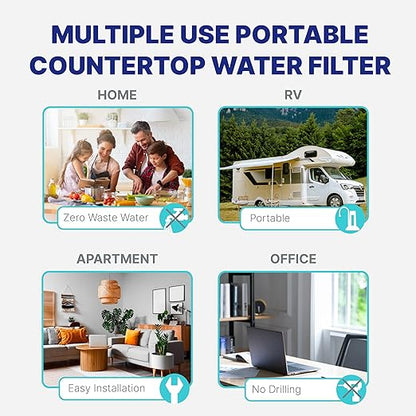 NU Aqua Countertop Water Filter System - 1 Stage w/Chrome Faucet - Over the Counter Top Drinking Water Purifier Filtration & Dispenser for Kitchen Sink - 120-Day Trial - Filtros de Agua para Tomar