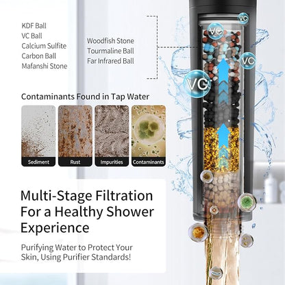 Filtered Shower Head with Handheld, 9 Spray Mode High Pressure Shower Head with 4 Filters, Hard Water Filter Showerhead - Remove Chlorine, Matte Black