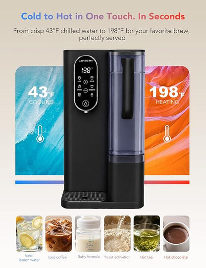 Leysern Hot & Cold Countertop Reverse Osmosis Water Filter, No Installation | 7-Stage RO Filtration with UV, Dual-Thermoelectric Cooling, Water Purifier with TDS Monitor, NSF 372 Certified, Black