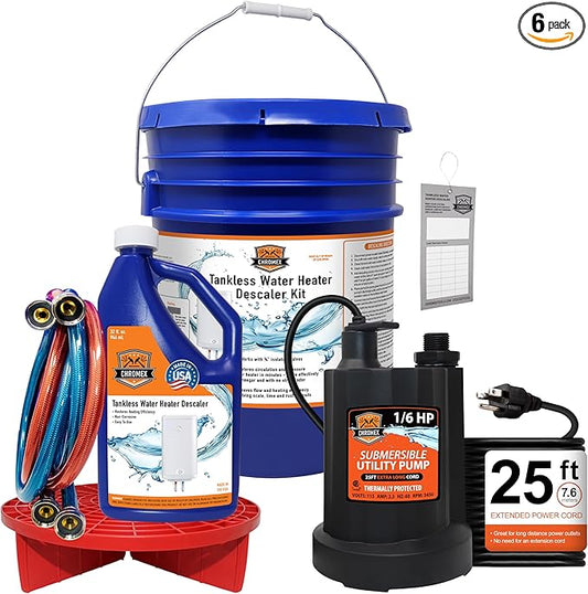 Tankless Water Heater Flush Kit with Certified Liquid Descaling Solution and 1/6HP Heavy Duty Pump with 25 Ft Extra Long Power Cord