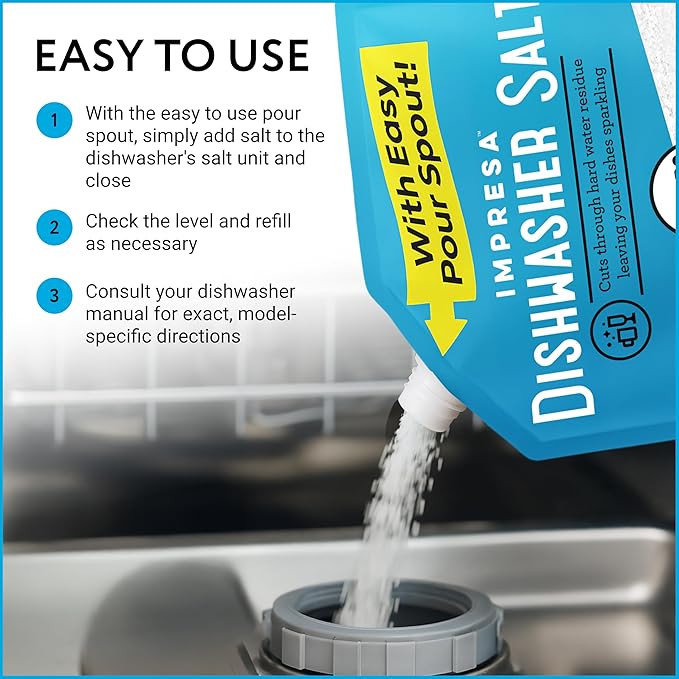 Dishwasher Water Softener Salt 8.8 LB – Pure, Coarse Grain Salt for Bosch, Miele, Whirlpool, Thermador & More – Eliminates Limescale, Spots & Residue – Vegan, Made in USA