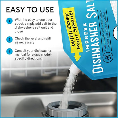 Dishwasher Water Softener Salt 8.8 LB – Pure, Coarse Grain Salt for Bosch, Miele, Whirlpool, Thermador & More – Eliminates Limescale, Spots & Residue – Vegan, Made in USA