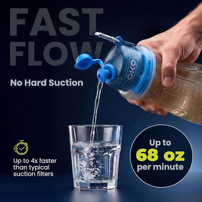 OKO H2O Purification Water Bottle with Advanced Filtration, Portable Water Filter Bottle for Travel, Hiking & On the Go, BPA-Free Reusable Bottle, Long Lasting 100 Gallon Filter, 22 Oz