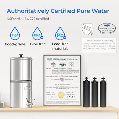 Waterdrop TK-AE Gravity Water Filter System, with 3 Black Carbon Filters | 9000 Gallon Longer Lifespan and 150% Faster Flow for Home, Travel, Emergencies, 2.25G