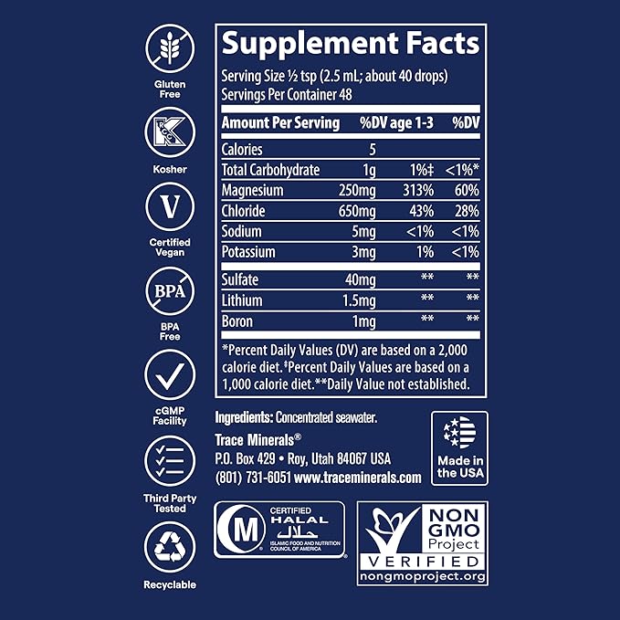 Trace Minerals ConcenTrace Trace Mineral Drops | Supports Energy, Digestion, Bone Health & Hydration, 70+ Ionic Trace Minerals w/Magnesium, Chloride & Potassium | Keto, Vegan & Non-GMO | 48 Servings