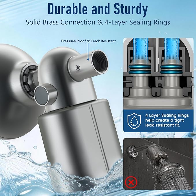 Veken Shower Filter to Reduce Chlorine, KDF Shower Head Filters with Activated Carbon and Calcium Sulfite for Filtered Shower Water, Filtro Para Ducha De Baño, One-Press Replacement, Nickel