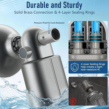 Veken Shower Filter to Reduce Chlorine, KDF Shower Head Filters with Activated Carbon and Calcium Sulfite for Filtered Shower Water, Filtro Para Ducha De Baño, One-Press Replacement, Nickel