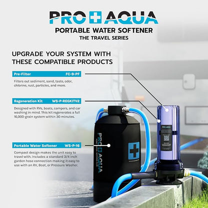 PRO+Aqua Portable RV Water Softener Filter and Soften Hard Water for RV Trailers Vans 16,000-Grains and Filtration System Bundle WS-P-16-BNDL