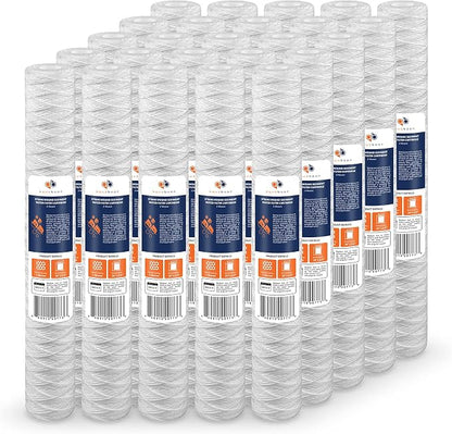 Aquaboon 1 Micron 20" x 2.5" String Wound Water Filter Cartridge - Whole House Water Filter Replacement for Well Water Matches SWC-25-2005, 25-Pack