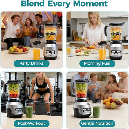 DUMOS Smoothie Blender for Kitchen with 6 Blades, Personal Blender for Smoothies with 24 34 60 oz BPA-Free Cups, Large Capacity, Portable and Easy Clean, for Ice Crush, Shakes, Sauces, Silver