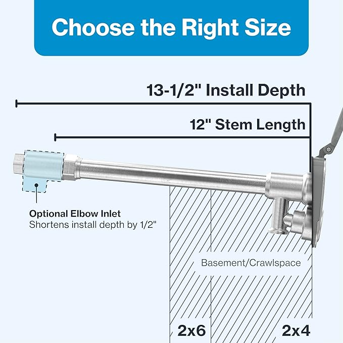 Aquor House Hydrant V2+ Frost Free Outdoor Faucet, Anti Siphon Valve with Quick Connect, Frost Proof Flush Wall Hose Bib, 12 inch Stem, 13-1/2 inch Install Depth, Slate Gray