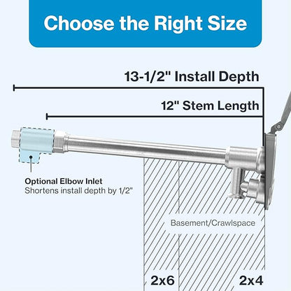 Aquor House Hydrant V2+ Frost Free Outdoor Faucet, Anti Siphon Valve with Quick Connect, Frost Proof Flush Wall Hose Bib, 12 inch Stem, 13-1/2 inch Install Depth, Slate Gray