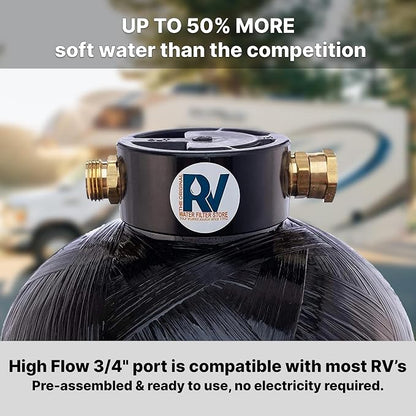 Essential RV Water Softener Portable 8,000 Grain, 3/4" Fittings, Softens Hard Water for RV's Vanlife Nomads Boondockers, New Lighter & Compact Model Easy Storage