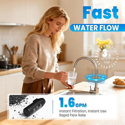 Under Sink Water Filter, House Faucet Water Filter for Kitchen Sink, Under Counter Direct Connect to Kitchen Faucet, Reduces 99% Chlorine, Bad Taste & Odor, 10000 Gallons, by DESENRUIS