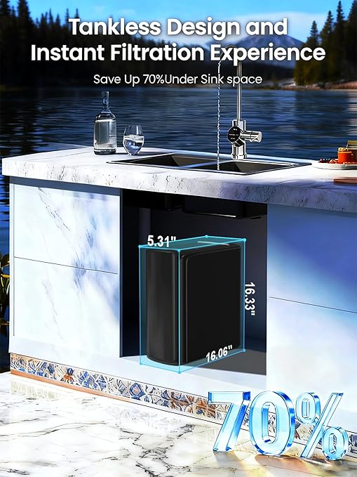 Cobectal Under Sink Reverse Osmosis System,TDS PFOS&PFOA Reduce, 800GPD Under Counter Ro System,3:1 Pure to Drain,11 Stage Tankless Reverse Osmosis Water Filter,Smart LED Faucet