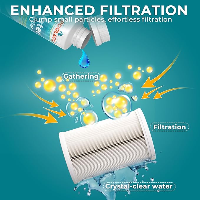 POOLACC Water Clarifier for Spa Hot Tub or Pool- Clears Cloudy Water, Improves Filter Efficiency, Keeps pH Balanced - Highly Concentrated Chemical Water Clarifier for All Spas, Hot Tubs & Pools -32 oz