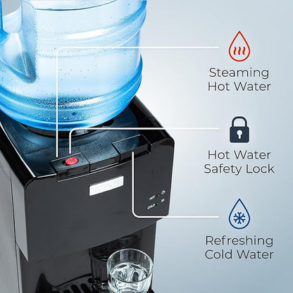 Igloo Top Loading Water Cooler with Removable Drip Tray & Energy-Saving Features- Water Tower with Hot, Cold Temperature Settings- Water Dispenser Fits 3 & 5-Gallon Jugs with Child Safety Lock- Black