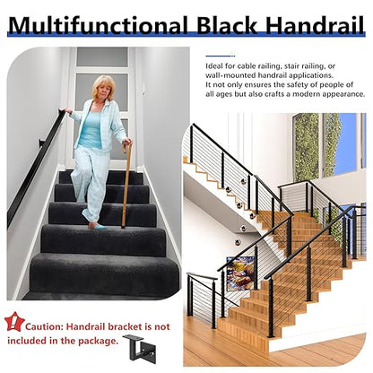 4Pack 8FT T304 Stainless Steel Handrails Black with Extension Connectors End Cap Kits for Cable Railing System Posts Kit, Cuttable Rectangular Handrails Flat Top Rail - 2.36" W x 1.18" H