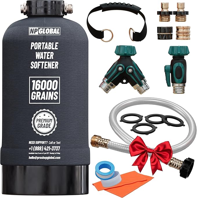 RV Water Softener Portable - 16,000 Grain, 3/4" GHT Fittings, Convenient Water Softener for RVs, Trailers, Boats, Mobile Car Washing, Pressure Washing
