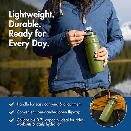 Katadyn BeFree AC Bottle 0.7L Water Filter Bottle for Travel & Daily Use | 2-Stage Filter Removes Bacteria & Microplastics, Improves Taste, BPA-Free, Fits Cup Holders - Moss Green