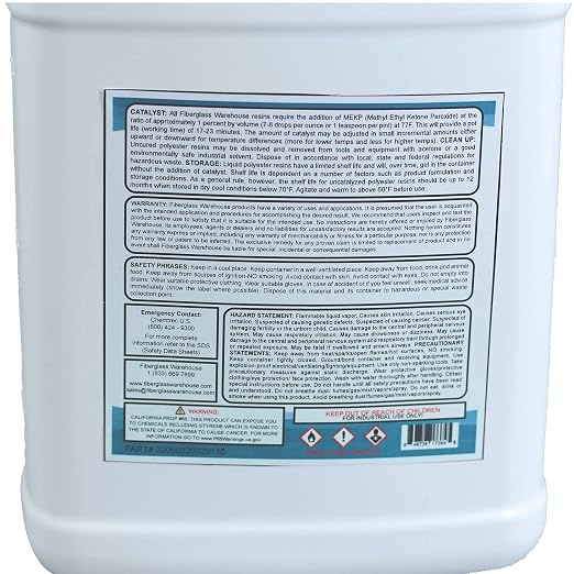 Fiberglass Warehouse Polyester Laminating Resin Marine Grade 4 Gallon | Catalyst Included, Fiberglass & Wood Repair, Boat Decks & RV, Auto Composite Projects, General Purpose