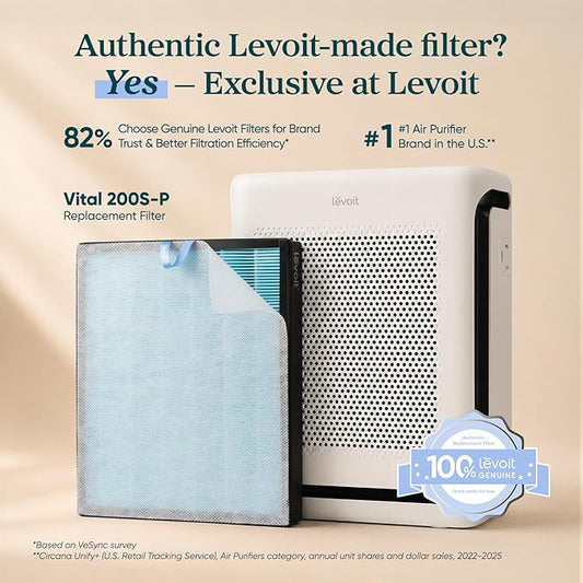 LEVOIT Genuine Vital 200S-P Air Purifier Smoke Remover Replacement Filter, Supports HEPA Sleep Mode, 4-in-1 High-Efficiency Activated Carbon Filter, Vital 200S-RF-SR, 1 Pack, Blue