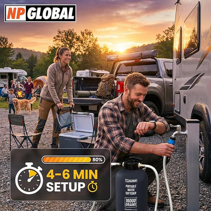 RV Water Softener Portable - 16,000 Grain, 3/4" GHT Fittings, Convenient Water Softener for RVs, Trailers, Boats, Mobile Car Washing, Pressure Washing