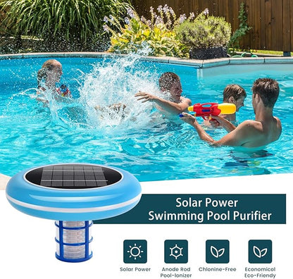 Pool Ionizer Solar Powered,Copper Ionization,Floating Automatic Water Cleaner and Purifier,Up to 45,000 Gal,85% Less Chlorine, Chlorine Free Water,Smart Replacement