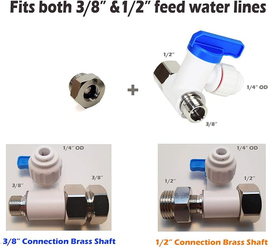 TOTOMO 1/4"OD Push Fit Angle Stop Adapter Valve - Fits both 3/8" & 1/2" Under Sink Cold Water Supply Diverter for RO Water Purifier System, Coffe Brewer, Ice Maker