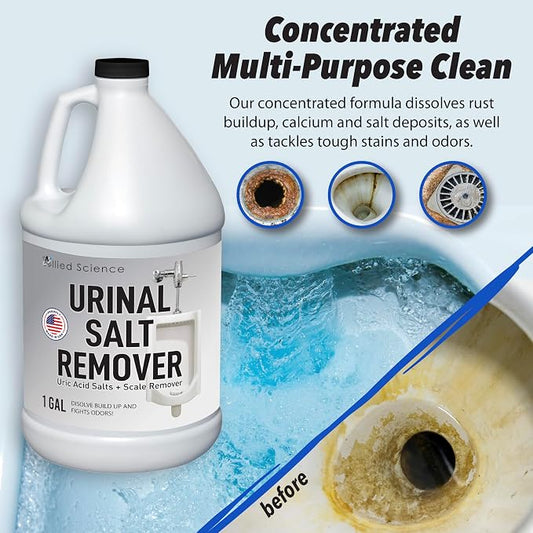 Allied Science Urinal Salt Remover - Uric Acid Salts Scale Remover Unclogs Urinals and Removes Uric Acid Odors - 4 Gallons