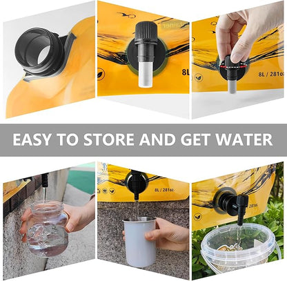 Collapsible 8L Water Storage Bag, BPA-Free Portable Folding Water Jug with Adjustable Faucet, Leakproof Emergency Water Bag for Camping, Hiking, Riding, Outdoor Sport (1, Orange)