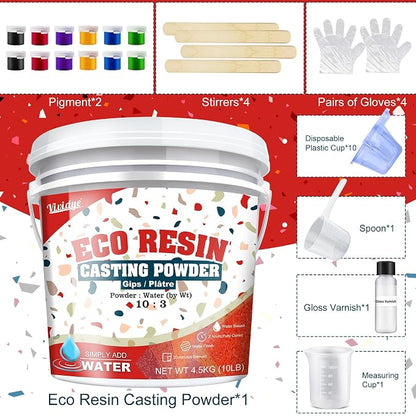 Eco Resin Casting Powders 4500g - All-in-One Casting Resin Kit for Beginners, Water-Based ＆ Fast Curing, 20-30 Minutes Demold - Water Activated Plaster Powder for Crafts, Art, DIY Home Decor