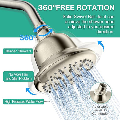 Cobbe Filtered Shower Head, 7 Modes High Pressure Shower Heads - 16 Stage Shower Head Filter for Hard Water for Remove Chlorine and Harmful Substances (Elegant Brushed Nickel, 5 Inch Round)