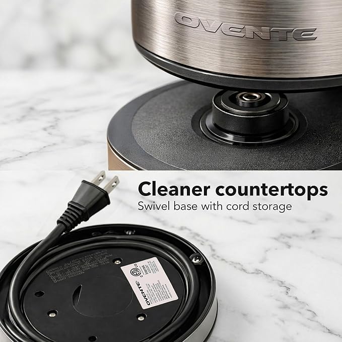 OVENTE Electric Kettle, 1.7L Double Wall Glass Tea Kettle with Stainless Steel Base, Acrylic Handle, 1500W Cordless Fast Boil Borosilicate Water Boiler, Easy Fill Lid & Auto Shut-Off, Silver KG912S