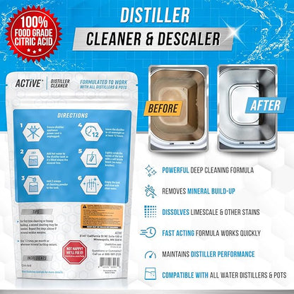 ACTIVE Distiller Descaler Citric Acid Cleaner - 2 Lb Bulk for Cleaning Water Distillers, Pure Citrus Acid Crystals Universal Residue Descaling Portable Distiller, Kettle, Boiler, Dispenser