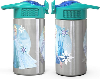 Zak Designs Frozen 15.5oz Stainless Steel Kids Water Bottle with Flip-up Straw Spout - BPA Free Durable Design, Frozen Girl SS
