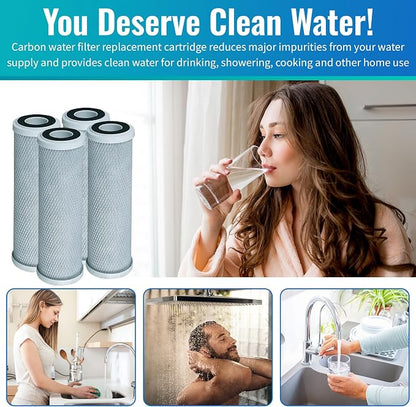 CFS 10"x2.5" CTO Water Filters Compatible for CB3, GE FXUVC, FXULC | Compatible with CB3, GE FXUVC, FXULC, CBC-10 Removes Bad Taste Whole House Filters 4 PACK– 0.5 Micron – 10" x 2.5"