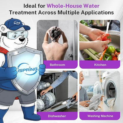 iSpring UVF20 Whole House LED UV Water Filter System, Up to 11 Years Long-Life LED UV Water Purifier with Built-in Automatic Flow Control, Mercury-Free, 3/4" MNTP Inlet Outlet, Up to 12 GPM