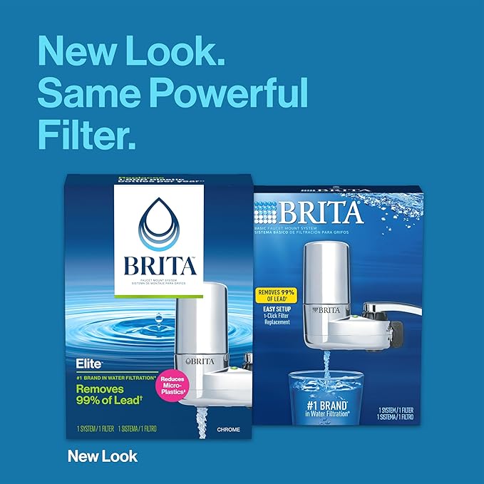 Brita Faucet Mount System, Water Faucet Filtration System with Filter Change Reminder & Standard Water Filter, BPA-Free, Replaces 1,800 Plastic Water Bottles a Year